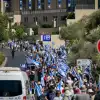 Reform opponents march towards the Knesset after prayers at the Western Wall in Jerusalem, July 23, 2023. Photo by Chaim Goldberg/Flash90.