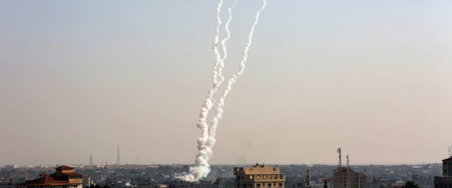 Rockets are fired from the Gaza Strip towards Israel following the targeted killing of Palestinian Islamic Jihad field commander Baha Abu al-Atta by an Israeli strike, on Nov. 12, 2019. Photo by Abed Rahim Khatib/Flash90.