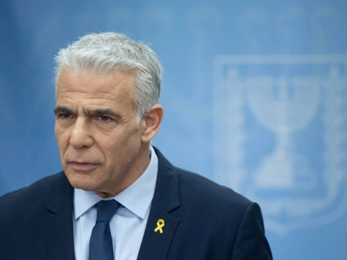 Yesh Atid Party leader Yair Lapid leads a faction meeting at the Knesset in Jerusalem, April 1, 2024. Photo by Yonatan Sindel/Flash90.