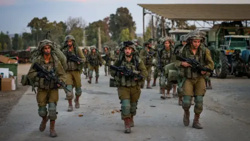 Israeli soldiers seen in Kibbutz Be'eri, near the Israeli-Gaza border, in southern Israel on Oct. 11, 2023. Photo by Chaim Goldberg/Flash90.
