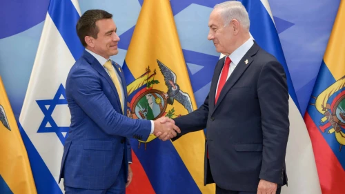 Israeli Prime Minister Benjamin Netanyahu meets with Ecuadorian President Daniel Noboa at the Prime Minister’s Office in Jerusalem, May 5, 2025. Photo by Maayan Toaf/GPO.