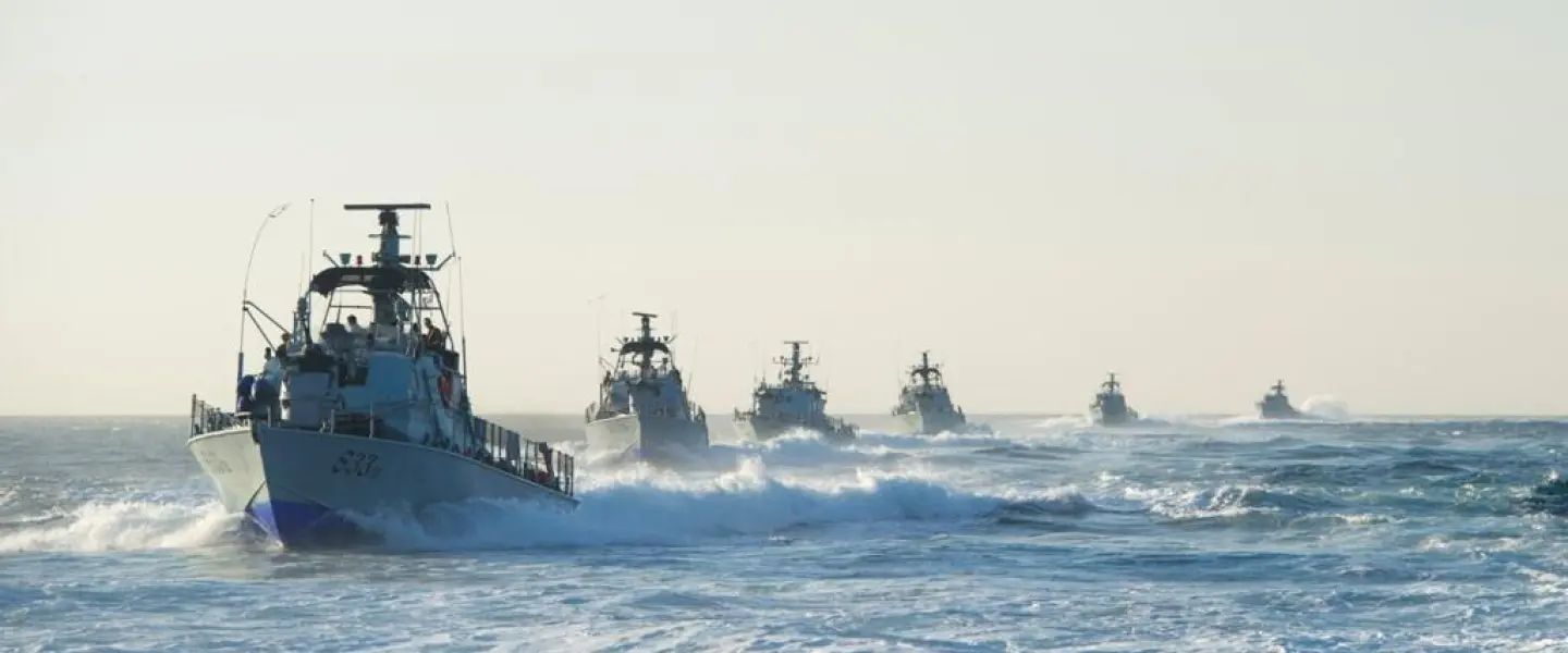 A fleet of Israeli Navy boats patrolling the waters in the Mediterranean Sea off the coast of Gaza. Credit: IDF Spokesperson's Unit.