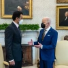 U.S. President Joe Biden with Qatar’s emir, Sheikh Tamim bin Hamad Al Thani, at the White House. Feburary 2022. Source: Joe Biden/Twitter.