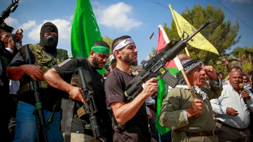 Terrorists attend the funeral of a Palestinian who was killed in an Israeli raid in the Nur Shams refugee camp, east of Tulkarm, Oct. 20, 2023. Photo by Nasser Ishtayeh/Flash90.