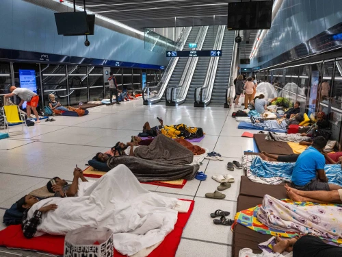 People take shelter in an underground train station in Tel Aviv during ongoing missile attacks from Iran, June 17, 2025. Photo by Chaim Goldberg/Flash90.