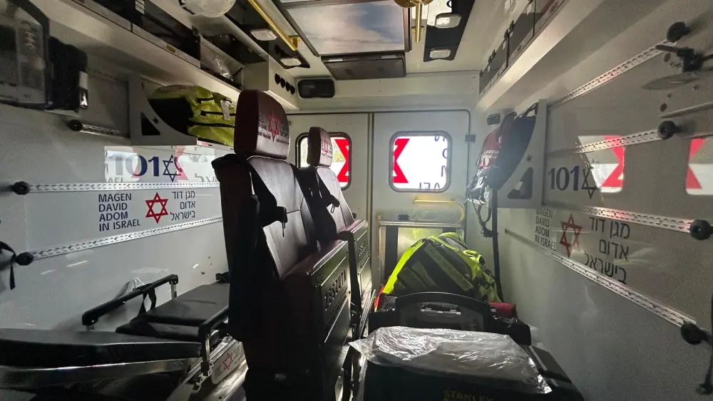 Inside one of Magen David Adom's yellow mobile intensive care units, March 17, 2026. Photo: Amelie Botbol