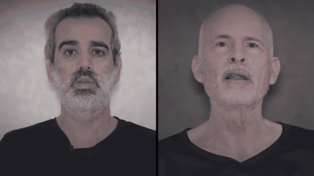 Israeli hostages Omri Miran, 46, and Keith Siegel, 64, who is also a U.S. citizen, are seen in an undated Hamas propaganda video published on April 27, 2024. Source: Screenshots/X.