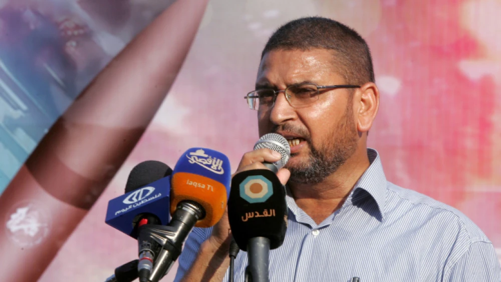 Hamas spokesman Sami Abu Zuhri speaks at a rally in Gaza on Aug.18 2014. Photo by Abed Rahim Khatib/Flash90.