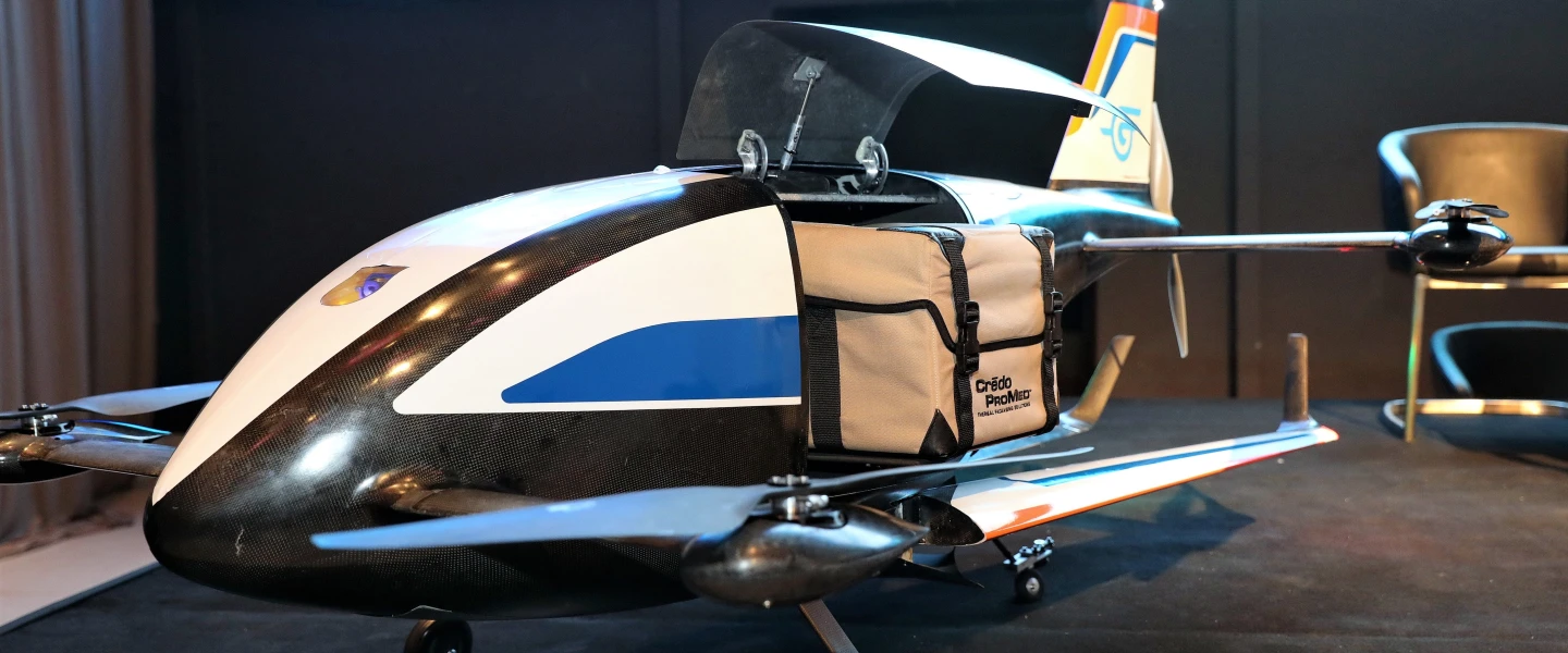 Gadfin’s “Spirit One” UAV that folds out its wings in-flight. It can take packages weighing up to 15 kilograms across more than 250 kilometers. The aircraft are operated autonomously with almost no human intervention. Credit: Courtesy.