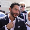 Michigan Democratic Senate primary winner Dr. Abdul El-Sayed arrives with his wife, Sarah Jukaku, at a press conference in front of the Spirit of Detroit statue in Detroit on Aug. 5, 2026. He faces former Republican Rep. Mike Rogers in November. Photo by Finn Gomez/Getty Images.