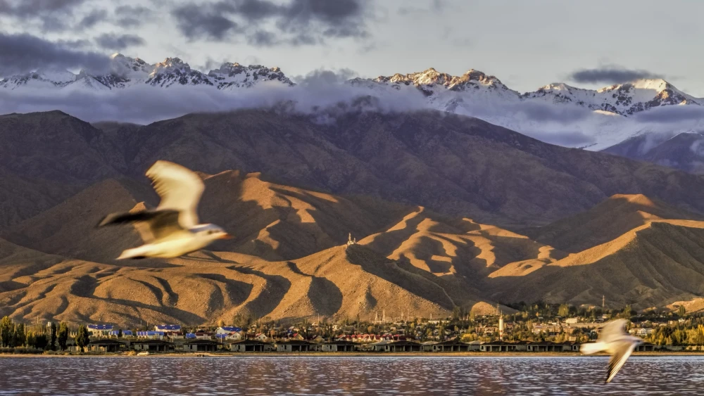 The town of Cholpon-Ata on the north shore of Lake Issyk-Kul at the base of the Kungey Ala-Too Range in 2014. Credit: Dan Lundberg via Wikimedia Commons.