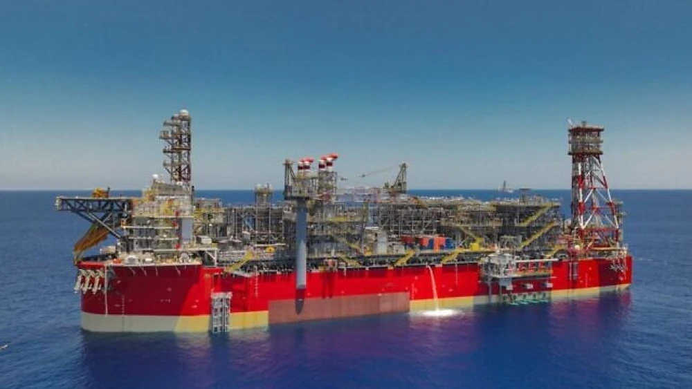 The floating production, storage and offloading vessel at Israel's Karish gas reservoir off the coast of Haifa. Source: Twitter.