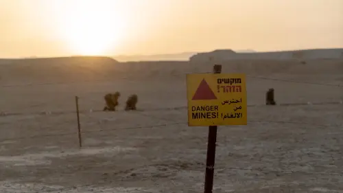 A view of a sign warning of mines in the area of the Jordan Valley. Credit: IDF Spokesperson Unit.