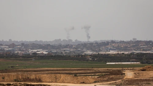 Smoke rises following an Israeli attack on the Gaza Strip as it seen from the Israeli side of the border on May 29, 2018. Photo by Yonatan Sindel/Flash90.