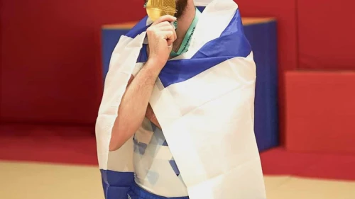 Israeli athlete Artem Dolgopyat in Belgium after winning the the 2023 World Artistic Gymnastics Championships on Oct. 7, 2023. Photo by Guy Bitman.