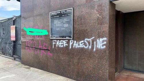 Graffiti on a Los Angeles synagogue. Source: Screenshot.
