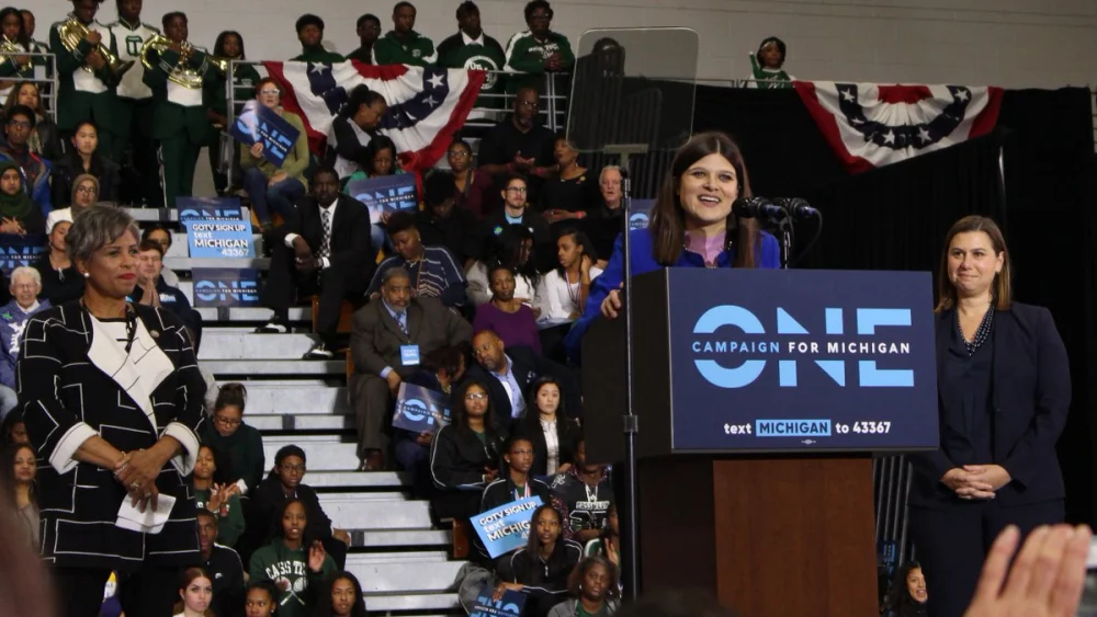 Representative Haley Stevens (D-Mich.) speaking on a campaign event in 2018. Credit: Haley Stevens via Twitter.
