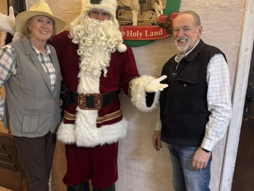 U.S. Ambassador to Israel Mike Huckabee and his wife, Janet, at Santa’s House in Jerusalem on Dec. 6, 2025. Source: Ambassador Mike Huckabee/X.