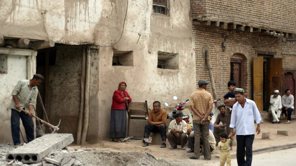 Uyghur people in the streets of Kashgar in west Xinjiang, China, on Sept. 17, 2005. Photo by Matanya Tausig/Flash90.
