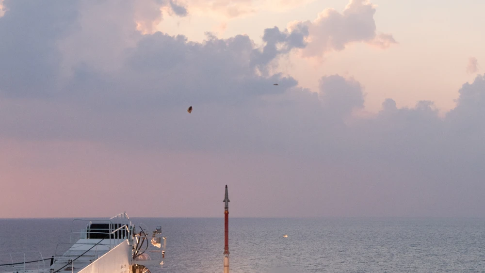 A combination of naval and civilian vessels fired the simulated threats to test the ability of Israel’s multi-tier defense system to detect, track and kill the threats in time. Credit: Israeli Ministry of Defense.