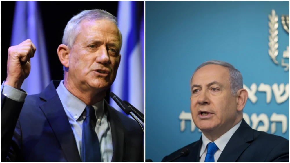 Blue and White Party leader Benny Gantz (left) and Israeli Prime Minister Benjamin Netanyahu. Credit: Gili Yaari and Noam Revkin Fenton/Flash90.