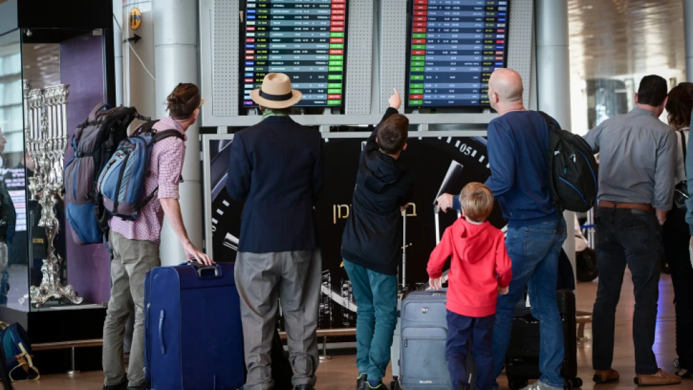 Travelers at Ben-Gurion International Airport, where flights were being delayed as workers went on strike to protest against the judicial overhaul proposed by the government, March 27, 2023. Photo by Avshalom Sassoni/Flash90.