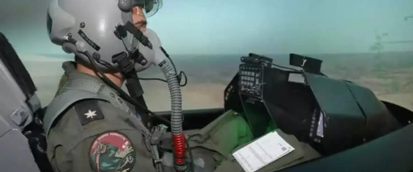 An Israeli Air Force pilot using the simulator to prepare for real-life events. Photo by Gideon Markowitz.