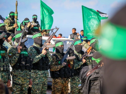 Hamas terrorists in Gaza City, Feb. 1, 2025. Photo by Ali Hassan/Flash90.