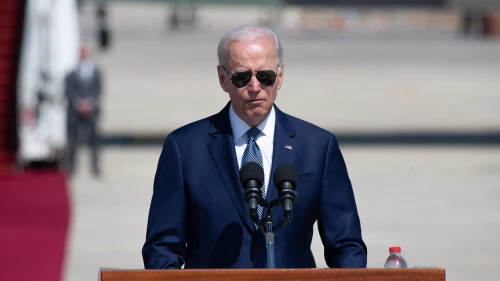 U.S. President Joe Biden during a welcoming ceremony at Ben-Gurion International Airport on July 13, 2022. Photo by Sraya Diamant/Flash90.