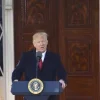 President Donald Trump speaks at the Hermitage, home of former President Andrew Jackson, in March. Trump's presidency was a major subject of discussions at April's Evangelical Press Association conference. Credit: Tennessee National Guard Public Affairs Office.