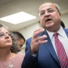 Joint List MK Ahmad Tibi arrives at the Knesset on March 11, 2020, for coalition talks with representatives from the Blue and White Party. Photo by Yonatan Sindel/Flash90.