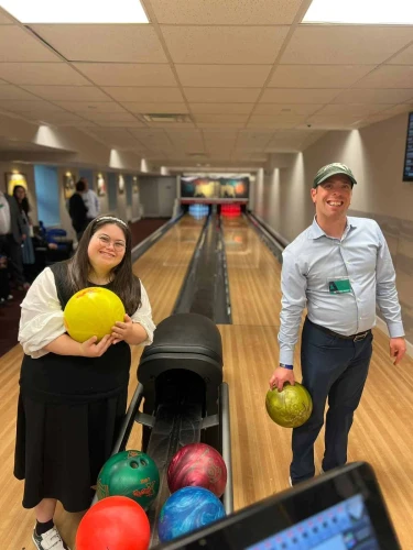 Yachad participants from New York Emma Mandel and Max Dweck at the Harry S. Truman Bowling Alley. Credit: Courtesy.