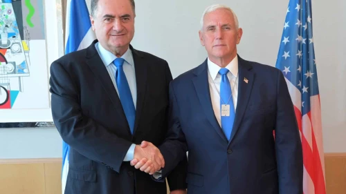 Israeli Foreign Minister Israel Katz meets with former U.S. Vice President Mike Pence, Jan. 7, 2024. Credit: Israeli Foreign Ministry.