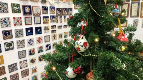 Armenian tiles on display at Hagop Karakashian’s store in the Old City of Jerusalem. Photo courtesy of Hagop and Tzoghig Karakashian.