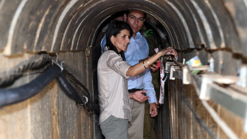 Then-U.S. Ambassador to the United Nations Nikki Haley visits a terror tunnel built by Hamas on the Israel-Gaza border, June 8, 2017. Photo by Matty Stern/U.S. Embassy Tel Aviv.