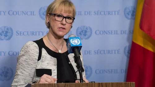 Swedish Foreign Minister Margot Wallström addresses reporters at the U.N. Security Council, Jan. 10, 2017. Credit: U.N. Photo/Mark Garten.