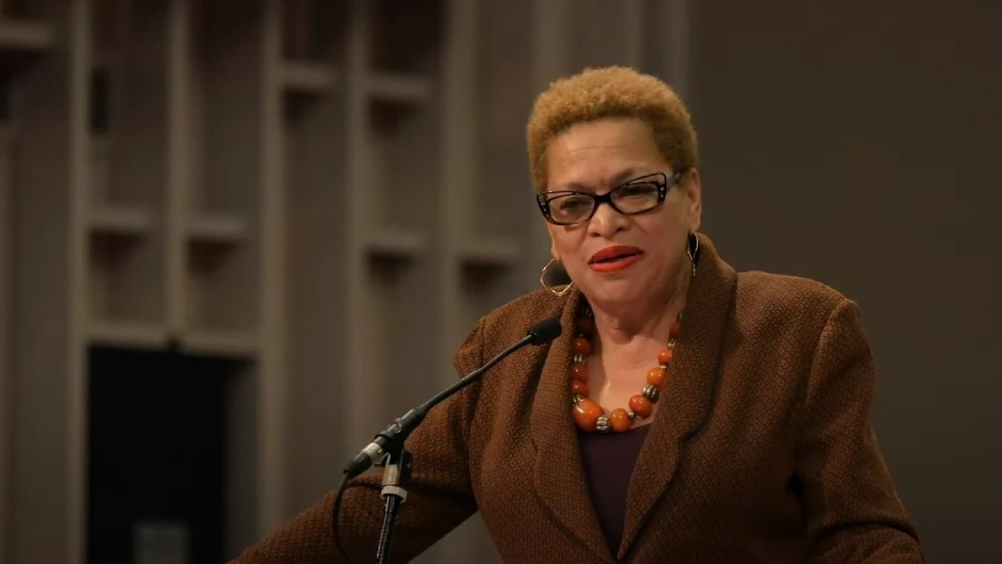 Author and commentator Julianne Malveaux delivers an address at St. Mark's United Methodist Church in Sacramento, California, in 2019. Source: Screenshot.