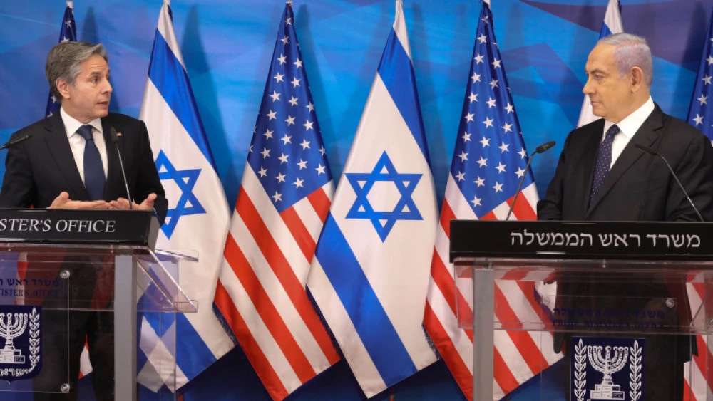 Israeli Prime Minister Benjamin Netanyahu meets with U.S. Secretary of State Antony Blinken at the Prime Minister's Office in Jerusalem, on May 25, 2021. Photo by Marc Israel Sellem/POOL.