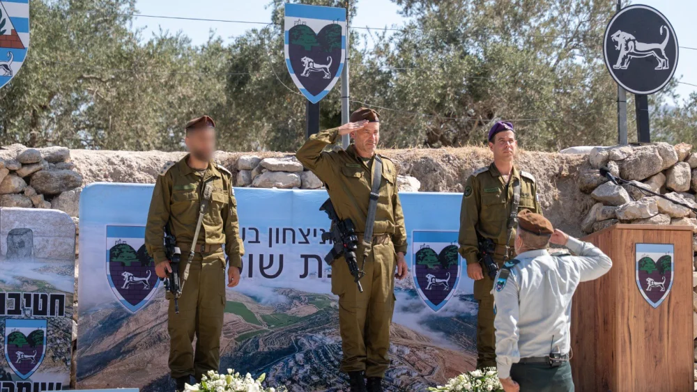 Israel Defense Forces officers salute during a change-of-command ceremony for the IDF’s Samaria Brigade at a base in Judea and Samaria, July 21, 2026. Credit: IDF.