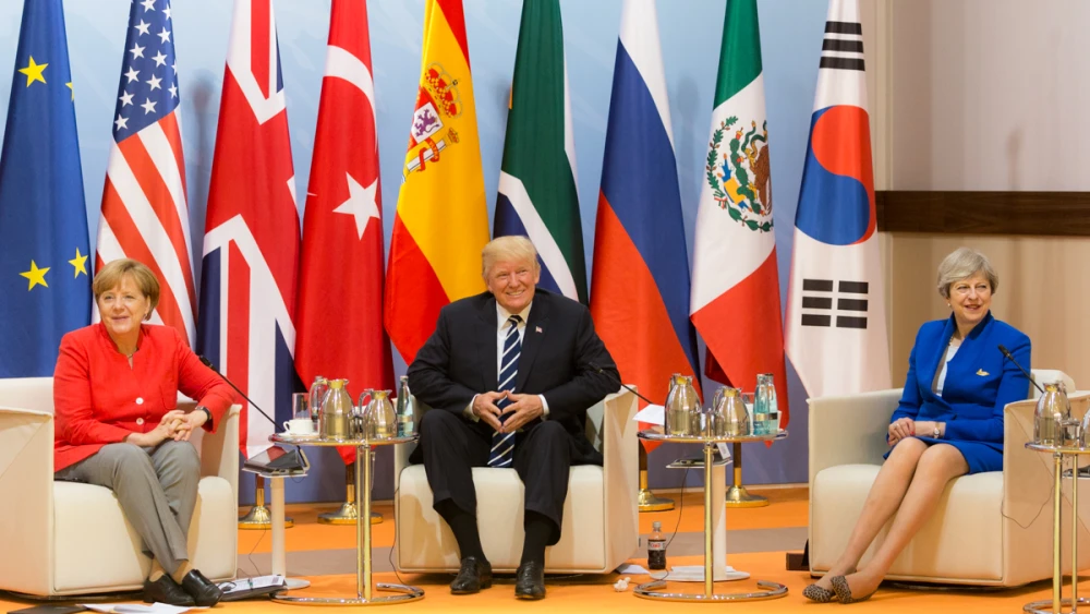 From left to right, German Chancellor Angela Merkel, U.S. President Donald Trump and U.K. Prime Minister Theresa May at the G20 Summit in Hamburg, Germany, on July 7, 2017. Credit: White House/Shealah Craighead.