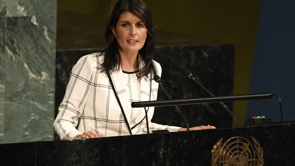 U.S. Ambassador to the United Nations Nikki Haley addresses the General Assembly in June 2018. Credit: U.N. Photo/Evan Schneider.