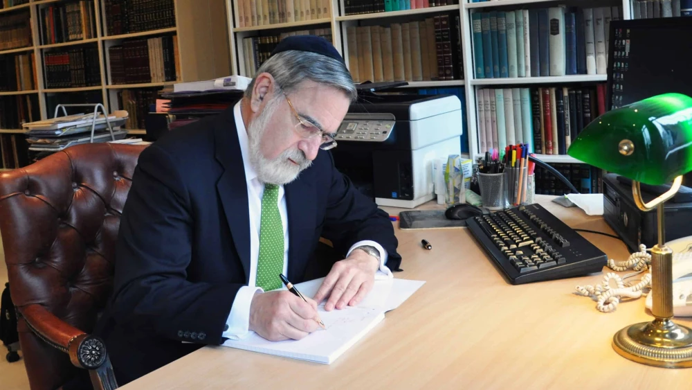 Rabbi Jonathan Sacks in his study. Credit: The Rabbi Sacks Legacy.