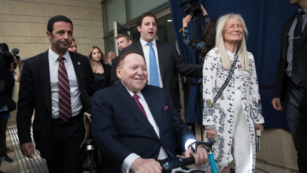 U.S. businessman and philanthropist Sheldon Adelson and his wife, Dr. Miriam Adelson, at the opening ceremony of the U.S. embassy in Jerusalem on May 14, 2018. Photo by Yonatan Sindel/Flash90.