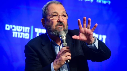 Former prime minister Ehud Barak speaks at the Haaretz Democracy Conference in Jaffa, Nov. 9, 2021. Photo by Avshalom Sassoni/Flash90.