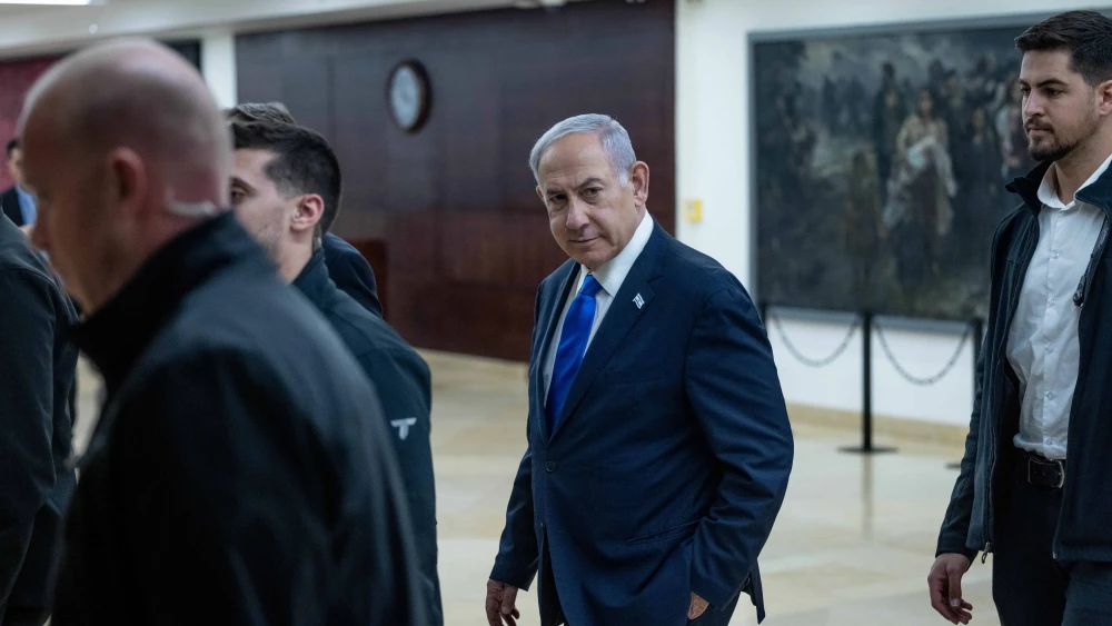 Israeli Prime Minister Benjamin Netanyahu arrives at the Knesset in Jerusalem on Nov. 27, 2023. Photo by Chaim Goldberg/Flash90.