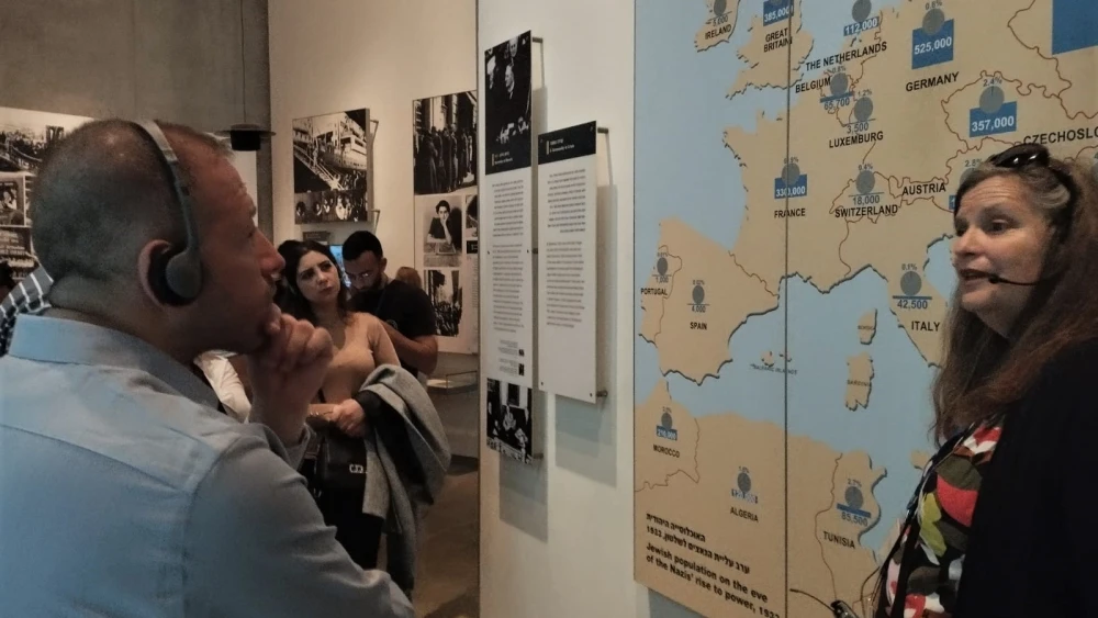 Sharaka participants listening to a guided tour at Yad Vashem in Jerusalem, February to March 2023. Photo by Dan Feferman.