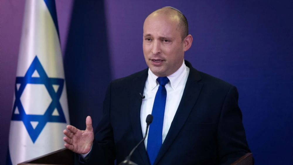 Head of the Yamina Party Naftali Bennett gives a press conference at the Knesset, June 6, 2021. Photo by Yonatan Sindel/Flash90