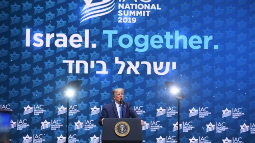 U.S. President Donald Trump speaks at the Israeli American Council's 2019 summit in Hollywood, Florida, on Dec. 7, 2019. Credit: Israel-America Council.