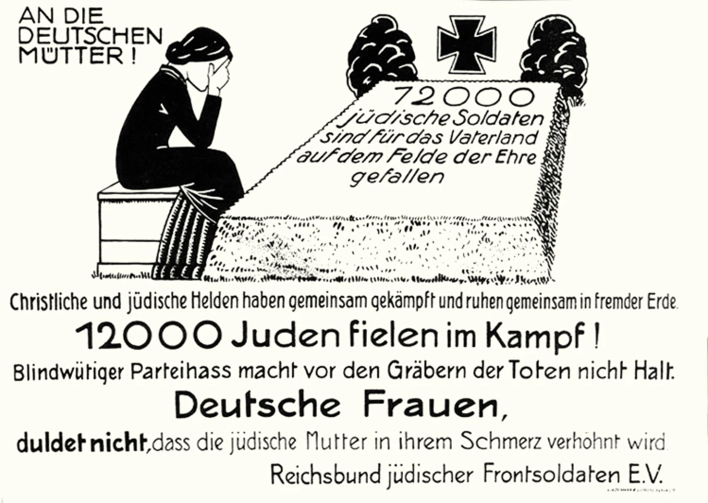 A German poster from 1920 denouncing the antisemitic “stab-in-the-back” myth. Credit: Reichsbund jüdischer Frontsoldaten/Public Domain via Wikimedia Commons.