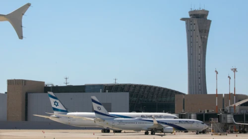 Parked El Al jets near Terminal 3 and the airport tower control at Ben Gurion International Airport, Aug. 08, 2020. Photo by Olivier Fitoussi/Flash90.